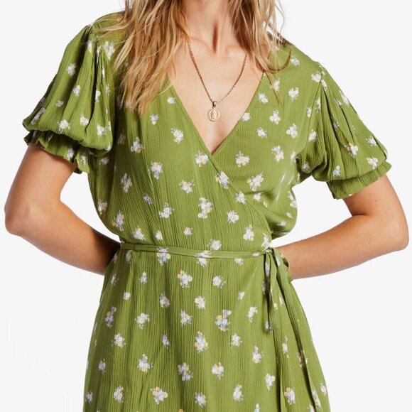 NWT Billabong Chiquita Green Floral Mini Wrap Dress - Picture 5 of 7